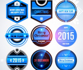 2015 Christmas and New Year labels blue style vector 04