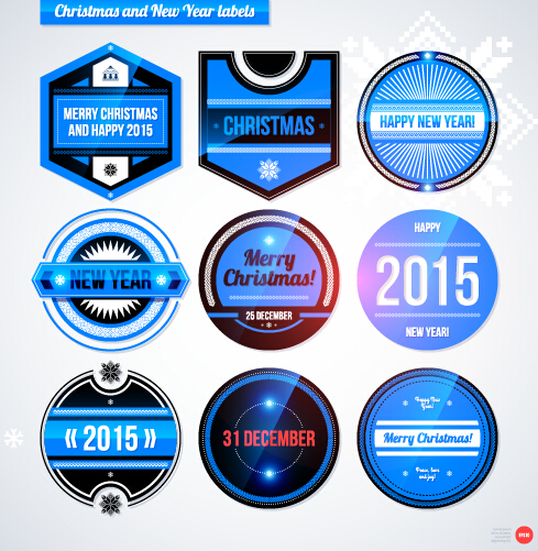 2015 Christmas and New Year labels blue style vector 04