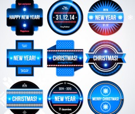 2015 Christmas and New Year labels blue style vector 05