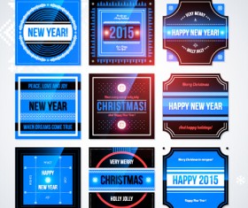 2015 Christmas and New Year labels blue style vector 06