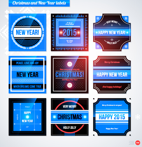 2015 Christmas and New Year labels blue style vector 06