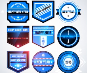 2015 Christmas and New Year labels blue style vector 07