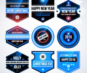 2015 Christmas and New Year labels blue style vector 08