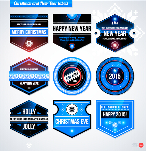 2015 Christmas and New Year labels blue style vector 08