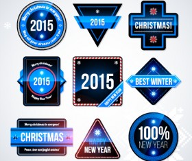 2015 Christmas and New Year labels blue style vector 09