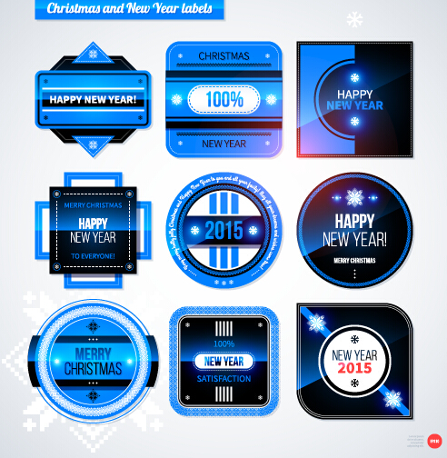 2015 Christmas and New Year labels blue style vector 10