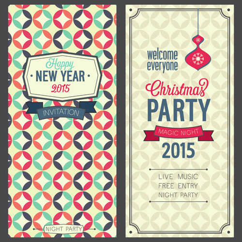 2015 Christmas invitation cards vintage style vector set 04