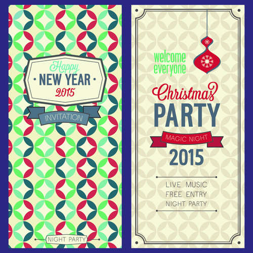 2015 Christmas invitation cards vintage style vector set 05