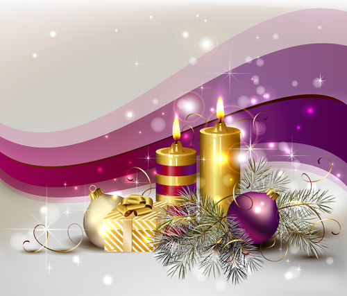 2015 Christmas ornaments and candle vector background art 02
