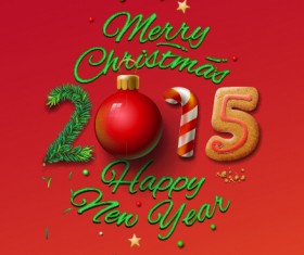 2015 Happy new year with xmas red vector