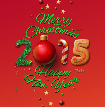 2015 Happy new year with xmas red vector