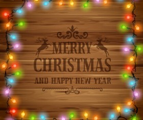 2015 christmas light frame and wooden background 01