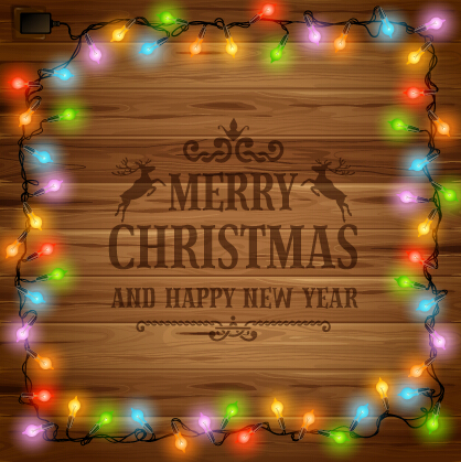 2015 christmas light frame and wooden background 01