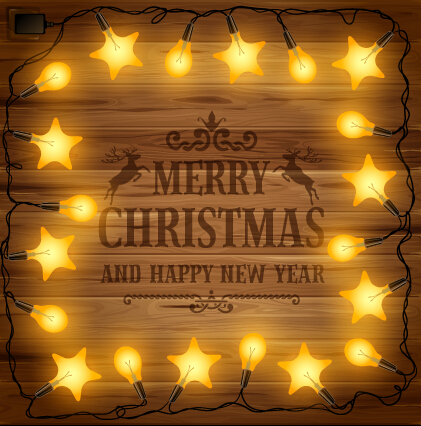 2015 christmas light frame and wooden background 02