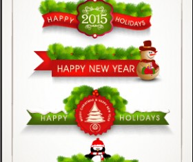 2014 New Year and Christmas labels with decor vector 01 free download