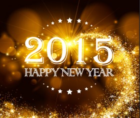 2015 new year golden rays background vector