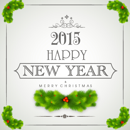 2015 new year with christmas frame and labels vector 01