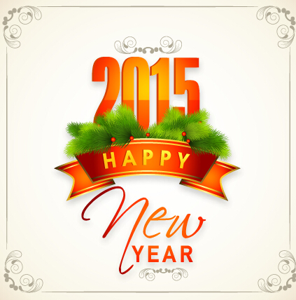 2015 new year with christmas frame and labels vector 02