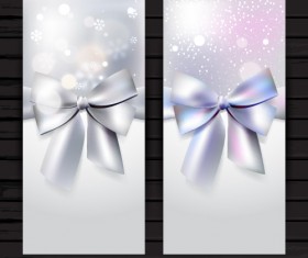 Beautiful bow with christmas holiday cards vector 01