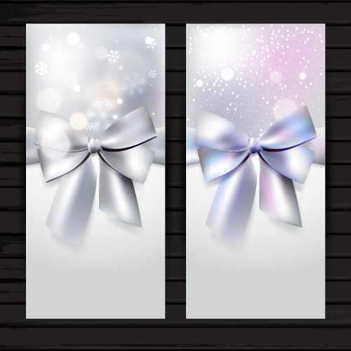 Beautiful bow with christmas holiday cards vector 01