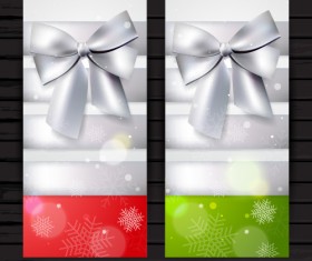 Beautiful bow with christmas holiday cards vector 02