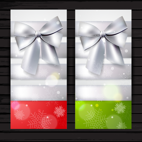 Beautiful bow with christmas holiday cards vector 02