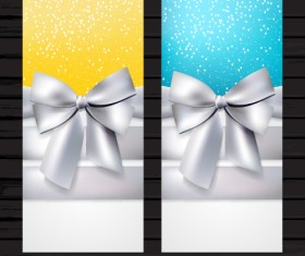 Beautiful bow with christmas holiday cards vector 03