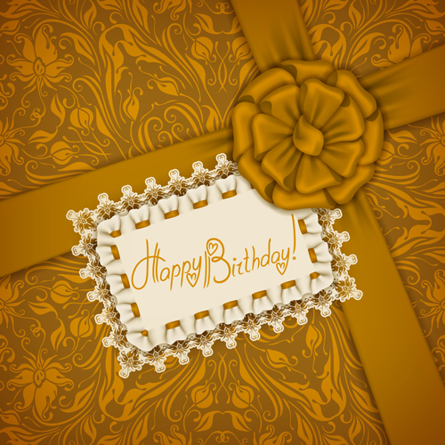 Beautiful lace and bow birthday cards vector 02 free download