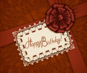Beautiful lace and bow birthday cards vector 03