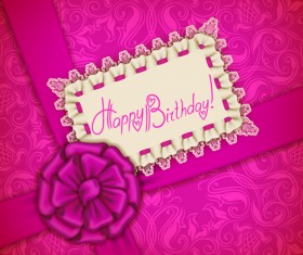 Beautiful lace and bow birthday cards vector 04