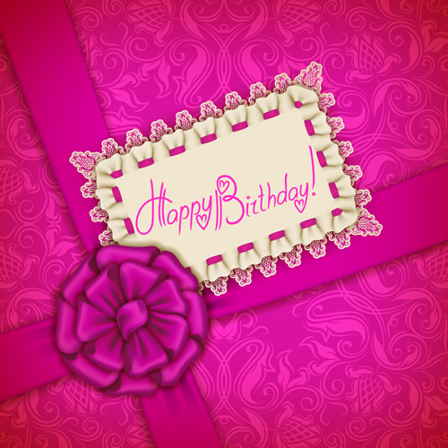 Beautiful lace and bow birthday cards vector 04