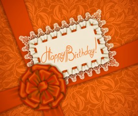 Beautiful lace and bow birthday cards vector 05