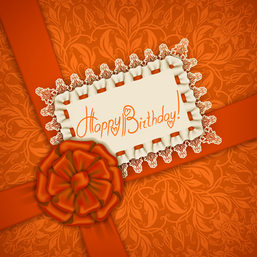 Beautiful lace and bow birthday cards vector 05