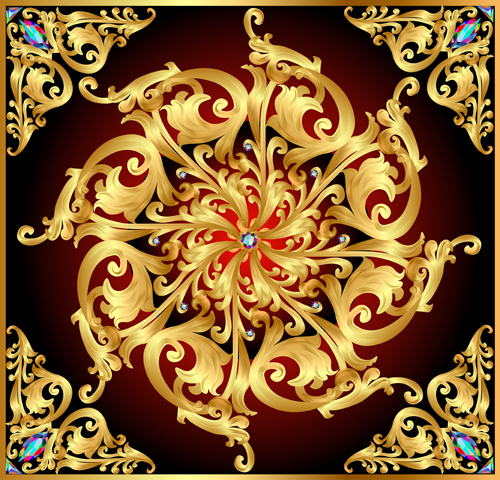 Beautiful precious stones and diamonds floral pattern vector 01