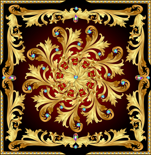 Beautiful precious stones and diamonds floral pattern vector 04