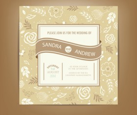 Beige floral wedding cards vectors 01