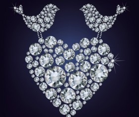 Birds with heart diamonds vector