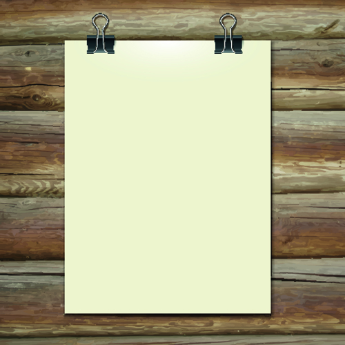 Blank paper and paper clip background vector 02