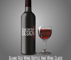 Blank red wine bottle and wine glass vector