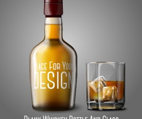 Blank whiskey bottle and glass vector graphics