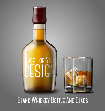 Blank whiskey bottle and glass vector graphics