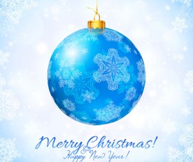 Blue christmas ball with snow new year background