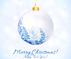 Blue floral christmas ball art background vector 01