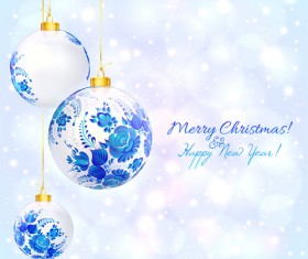 Blue floral christmas ball art background vector 02