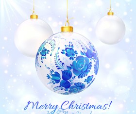 Blue floral christmas ball art background vector 03