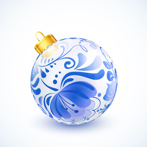 Blue floral christmas ball creative vector 02