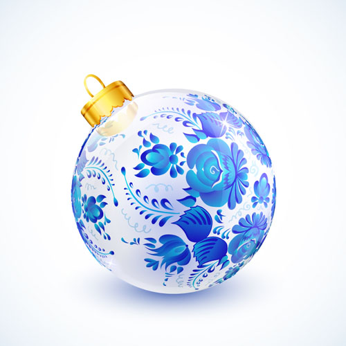 Blue floral christmas ball creative vector 03 free download