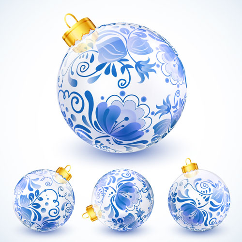 Blue floral christmas ball creative vector 04