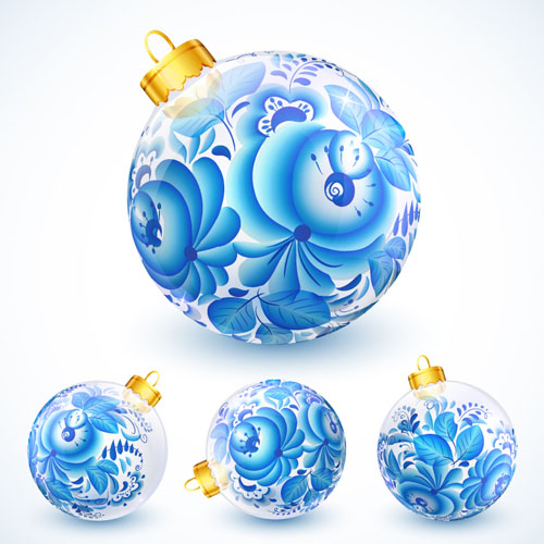 Blue floral christmas ball creative vector 05