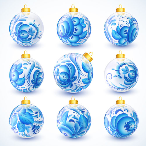 Blue floral christmas ball creative vector 06